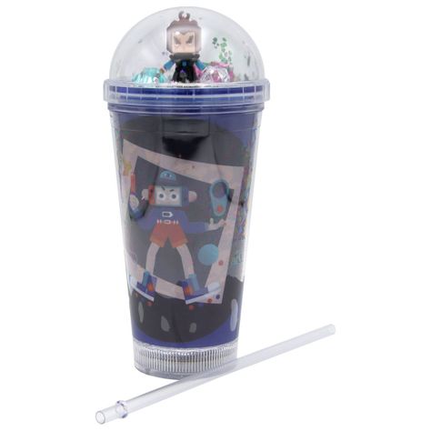Vaso Azul Robot Pelo Bicolor Diseño Planeta Glitter y Diamantes-0