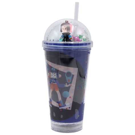 Vaso Azul Robot Pelo Bicolor Diseño Planeta Glitter y Diamantes-1