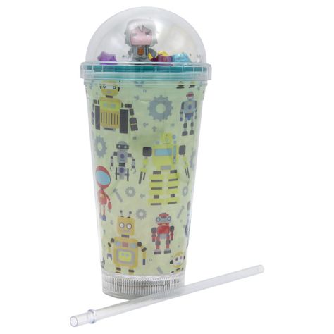 Vaso Beige Robot Pelo Gris Diseño Robot Glitter y Diamantes-1