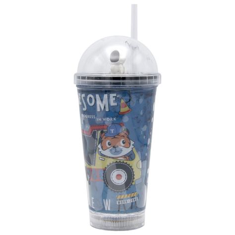 Vaso Azul Diseño Astronauta Camión Bombilla Glitter y Luces Led Kawaii-1