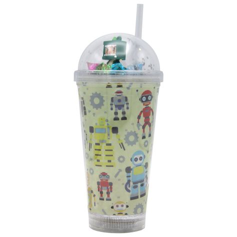 Vaso Beige Robot Verde Diseño Robot Glitter y Diamantes-1
