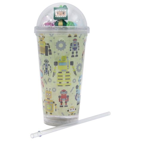 Vaso Beige Robot Verde Diseño Robot Glitter y Diamantes-0
