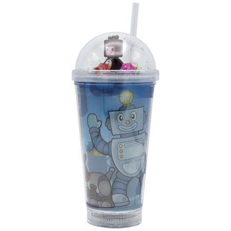 Vaso Azul Claro Robot Café Diseño Robot con Glitter y Diamantes -1