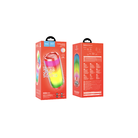 Parlante Inalámbrico HC8 360° Sound Luminoso y Colorido Pulsante Rojo-1