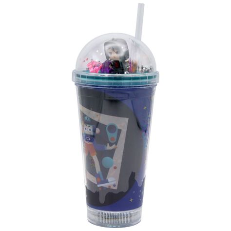 Vaso Azul Robot Pelo Gris Diseño Planeta Glitter y Diamantes-1
