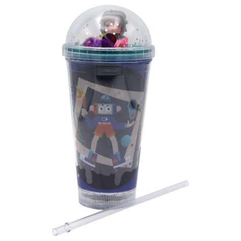 Vaso Azul Robot Pelo Gris Diseño Planeta Glitter y Diamantes-0