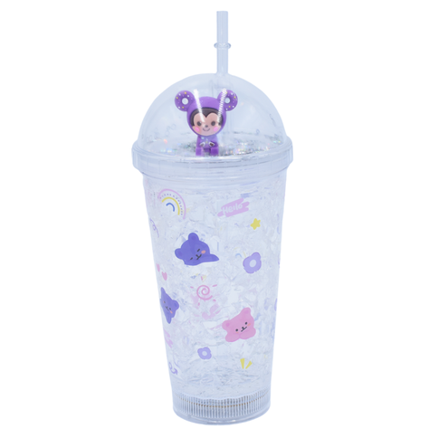 Vaso Monito Morado y Luz Multicolor Diseño Transparente Oso Y Arcoíris-0
