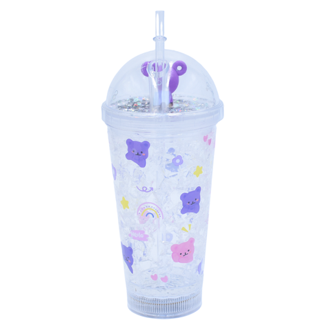 Vaso Monito Morado y Luz Multicolor Diseño Transparente Oso Y Arcoíris-1