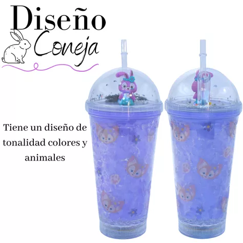 Vaso Morado Conejo Morado Pastel Con Glitter y Luces Led Kawaii-2