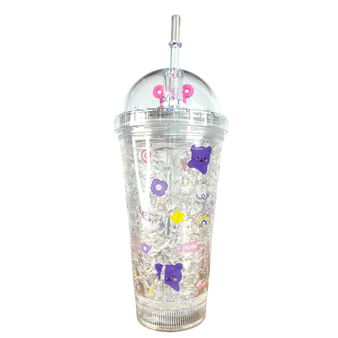 Vaso Diseño Transparente Oso con Luz Multicolor Monito Rosado Kawaii-1