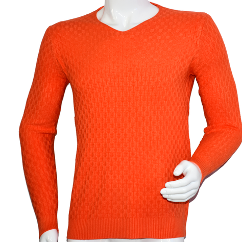 Sweater De Hombre Cuello V Naranjo -0