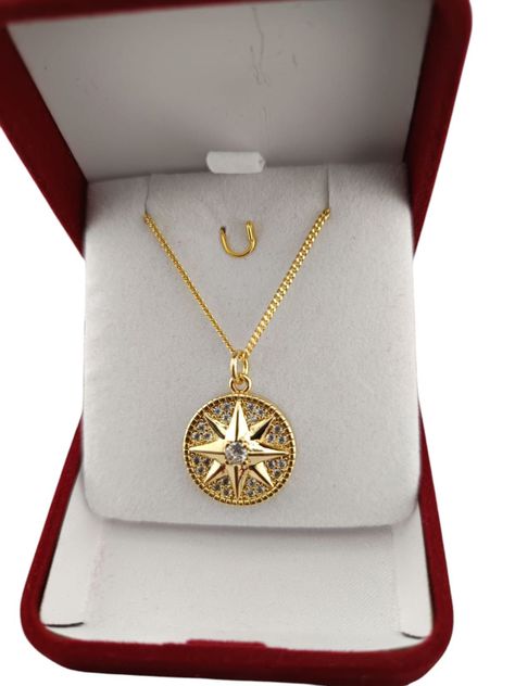 COLGANTE BRUJULA Y CADENA CON BAÑO DE ORO 14K-0