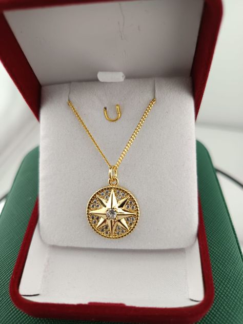COLGANTE BRUJULA Y CADENA CON BAÑO DE ORO 14K-1
