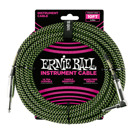Cable de Instrumento Trenzado Verde/Negro 3m Ernie Ball 6077-0