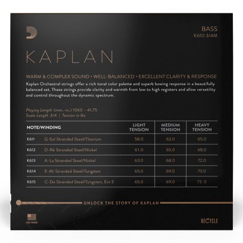 Set cuerdas contrabajo a escala K610 3/4M Kaplan Daddario-2