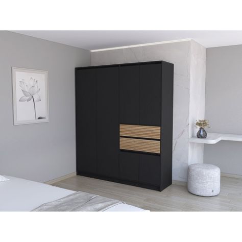 CLOSET 4 PUERTAS 2 CAJONES FM-016N - NEGRO-4
