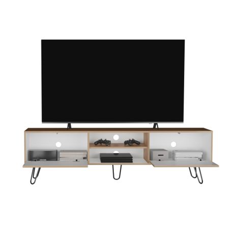 Rack Tv 80" 2 Puertas Fm-007B Blanco Y Café Claro -2