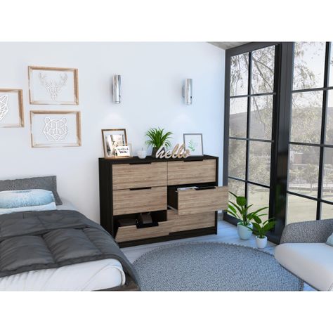 COMODA 4 CAJONES 2 PUERTAS FM-003N - NEGRO Y CAFE CLARO-5