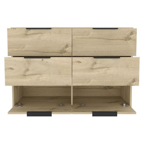 COMODA 4 CAJONES 2 PUERTAS ABATIBLES FM-021C - CAFÉ CLARO-2
