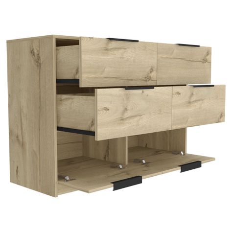 COMODA 4 CAJONES 2 PUERTAS ABATIBLES FM-021C - CAFÉ CLARO-3