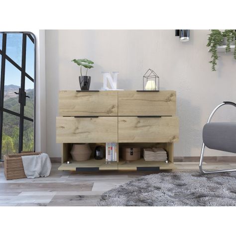 COMODA 4 CAJONES 2 PUERTAS ABATIBLES FM-021C - CAFÉ CLARO-5