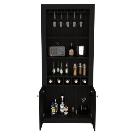 BAR ALTO 5 BOTELLEROS Y PORTACOPAS FM-003C - CAFE OSCURO Y NEGRO-2