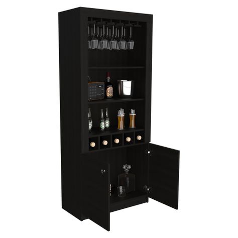 BAR ALTO 5 BOTELLEROS Y PORTACOPAS FM-003C - CAFE OSCURO Y NEGRO-3