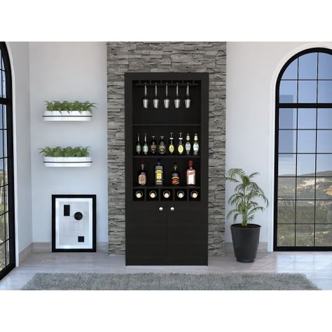 BAR ALTO 5 BOTELLEROS Y PORTACOPAS FM-003C - CAFE OSCURO Y NEGRO-4