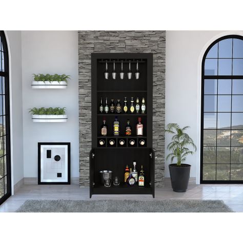 BAR ALTO 5 BOTELLEROS Y PORTACOPAS FM-003C - CAFE OSCURO Y NEGRO-5