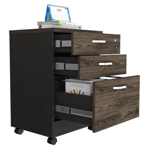 CAJONERA CON RUEDAS FM-003N NEGRO Y CAFÉ OSCURO-2