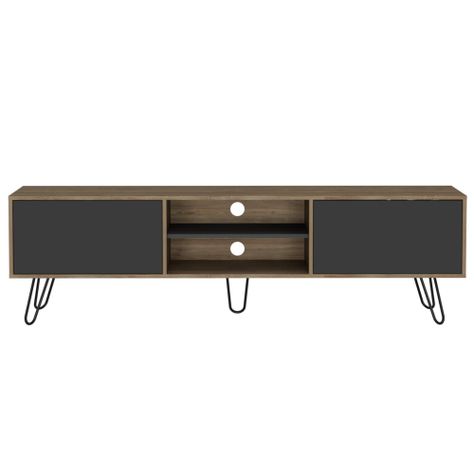 Rack Tv 80" 2 Puertas Fm-007C Café Claro Y Plomo-1