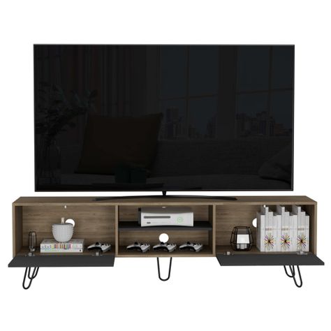 Rack Tv 80" 2 Puertas Fm-007C Café Claro Y Plomo-2