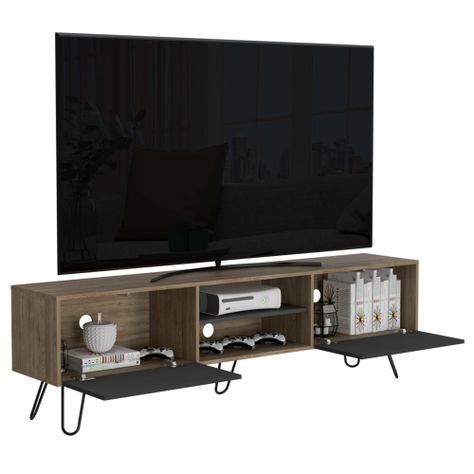 Rack Tv 80" 2 Puertas Fm-007C Café Claro Y Plomo-3