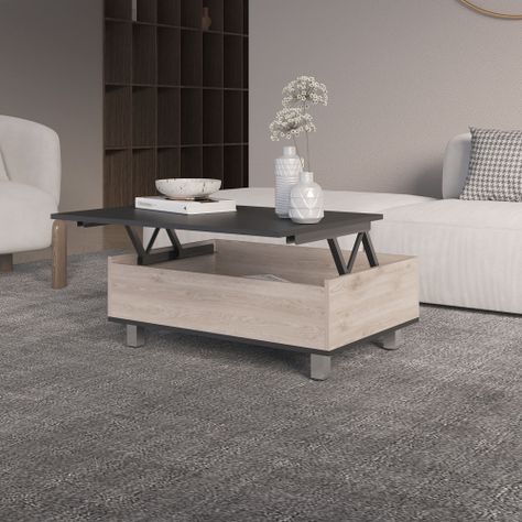 MESA DE CENTRO EXTENSIBLE FM-002G GRIS Y NEGRO-5