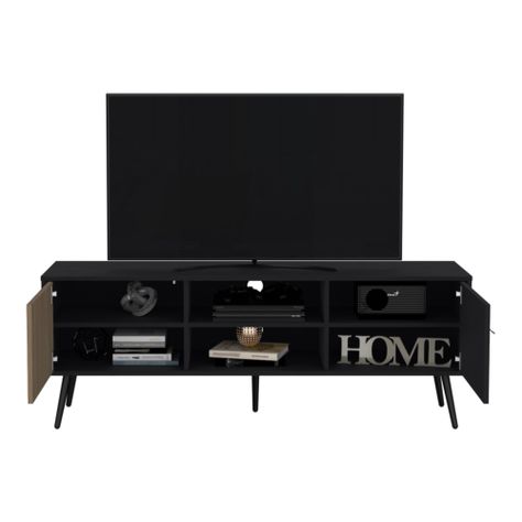 Rack Tv 65" 2 Puertas Fm-022N Negro Y Café Claro-2