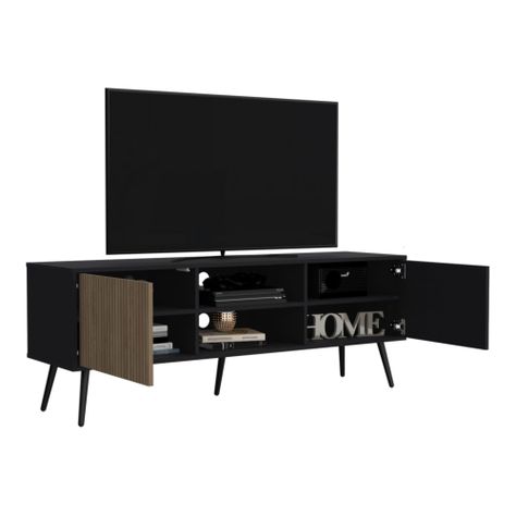 Rack Tv 65" 2 Puertas Fm-022N Negro Y Café Claro-3
