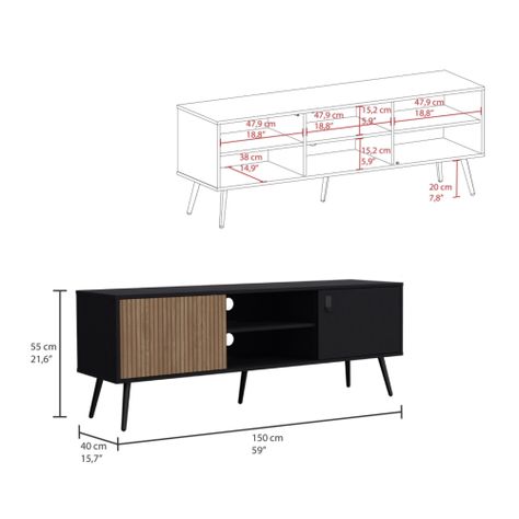Rack Tv 65" 2 Puertas Fm-022N Negro Y Café Claro-4