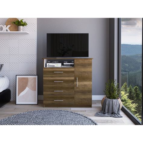 COMODA TV 40"  4 CAJONES 1 PUERTA FM-018O - CAFÉ OSCURO-4