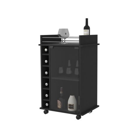 BAR BAJO 6 BOTELLEROS 1 PUERTA DE VIDRIO FM-009N - NEGRO-2