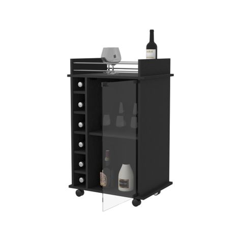 BAR BAJO 6 BOTELLEROS 1 PUERTA DE VIDRIO FM-009N - NEGRO-3
