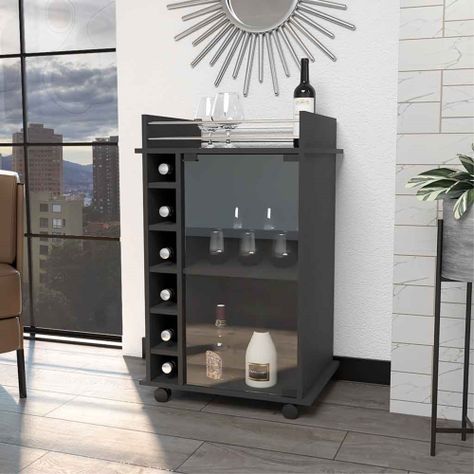 BAR BAJO 6 BOTELLEROS 1 PUERTA DE VIDRIO FM-009N - NEGRO-4