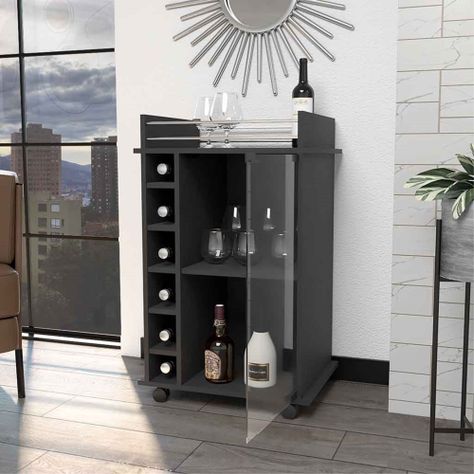 BAR BAJO 6 BOTELLEROS 1 PUERTA DE VIDRIO FM-009N - NEGRO-5