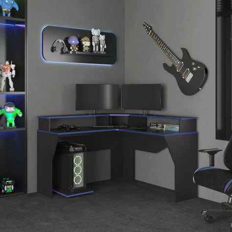 ESCRITORIO GAMER EN L 88,5X127,9X127,9 CM FM-046N NEGRO Y AZUL-4