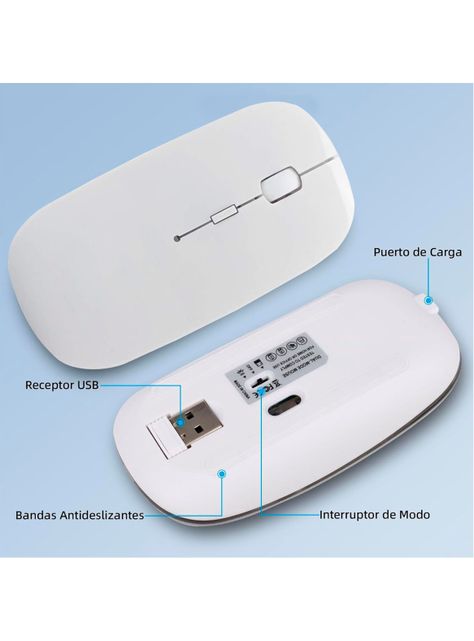 Mouse Inalambrico Recargable Bluetooth Receptor USB Blanco-1