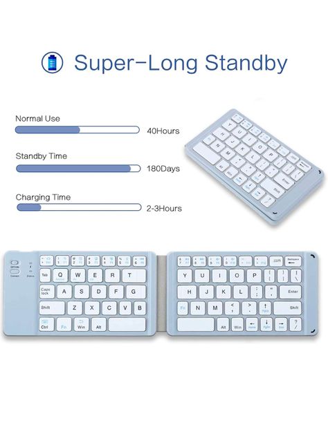 Teclado Bluetoth Recargable Portatil Delgado Plegable Blanco-1