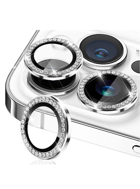 Protector Lente Camara Para iPhone 15 Pro Max Diamante Plata-0