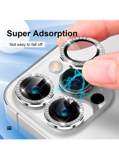 Protector Lente Camara Para iPhone 15 Pro Max Diamante Plata-2