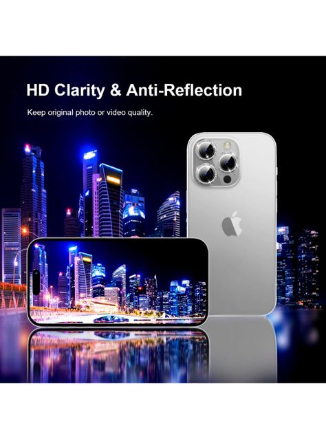 Protector Lente Camara Para iPhone 15 Pro Max Diamante Plata-3