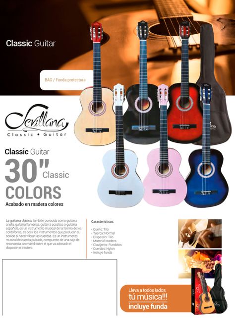 Guitarra Clasica De Niño 30 Pulga Madera Con Funda Sevillana-4