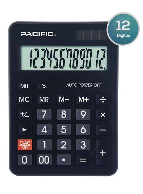 Calculadora Electrónica 12 Digit Pantalla LCD PAC01155 Negro-0
